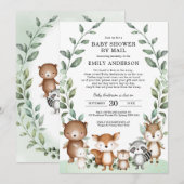 Invitation Cute Bois Animaux Végétaux Baby shower Par Mail (Devant / Derrière)