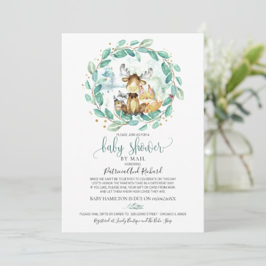 Invitation Cute Bois Animaux Végétaux Baby shower Par Mail (Debout devant)