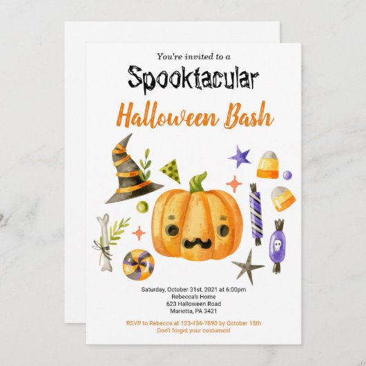 Invitation Cute Boo Citrouille Spooktacular Halloween Bash Pa (Devant / Derrière)