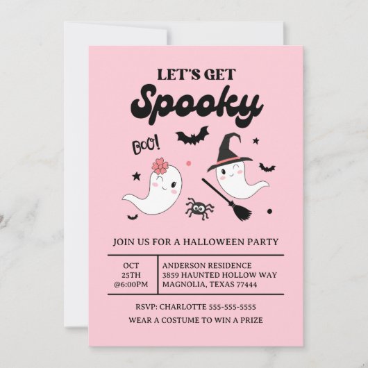 Invitation Cute Boo Éffrayant Fantôme Halloween Fille Rose (Devant)