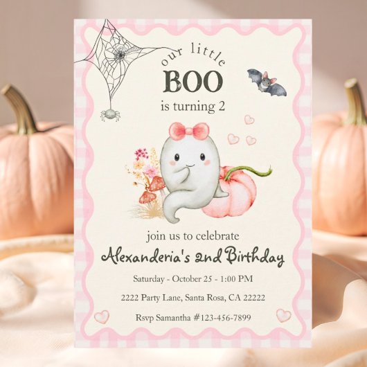 Invitation Cute Boo Ghost rose Anniversaire Fille