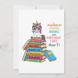 Invitation Cute Bookworm Unicorn 1er anniversaire   Magical R