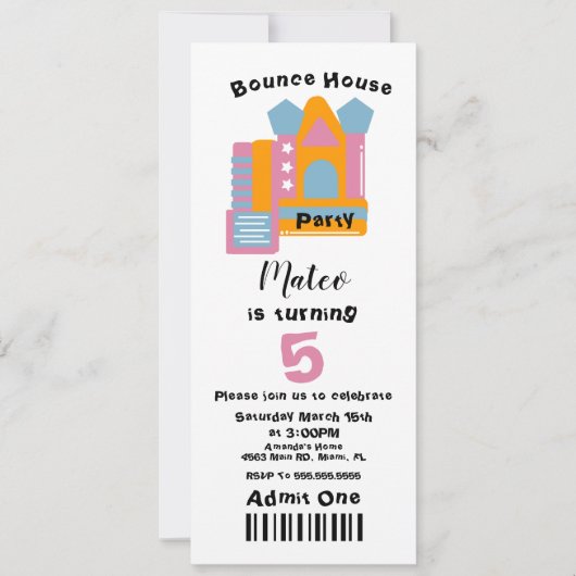 Invitation Cute Bounce House Anniversaire Style de billet Inv (Devant)
