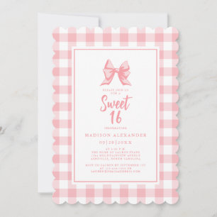 Invitation Cute Bow Pastel Rose Blanc En vichy Check Annivers