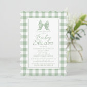 Invitation Cute Bow Pastel Vert Blanc En vichy Check Motif (Debout devant)
