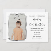 Invitation Cute Bow Simple Photo Noir & Blanc Anniversaire de (Devant)