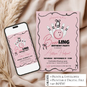 Invitation Cute BOWling Girly Pink Bows Girl Birthday Party