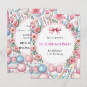 Invitation Cute Bows Spa Sleepover Anniversaire Fête Invitati (Devant / Derrière)