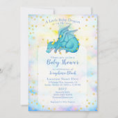 Invitation Cute Boy Baby shower Dragon Bleu Or (Devant)