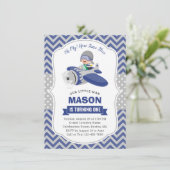 Invitation Cute Boy Blue Grey Avion 1ère fête d'anniversaire (Debout devant)