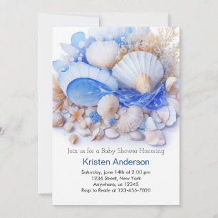Invitation Cute Boy Blue Sous Le Baby shower De Mer