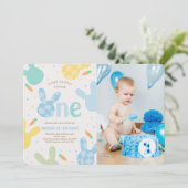 Invitation Cute Boy Bunny 1er Anniversaire Photo (Debout devant)