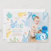 Invitation Cute Boy Bunny 1er Anniversaire Photo (Devant)