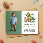 Invitation Cute Boy Dinosaur Photo Kids 2nd Birthday Party