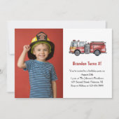 Invitation Cute Boy Firefighter Photo Kids 3rd Birthday Party (Devant)