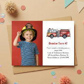 Invitation Cute Boy Firefighter Photo Kids 4th Birthday Party