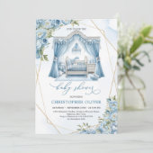 Invitation Cute boy nook with baby crib dusty blue flowers (Debout devant)