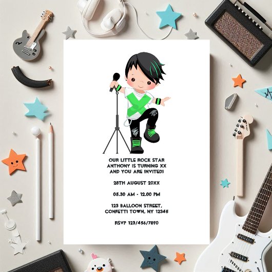 Invitation Cute Boy Rock Star Anniversaire