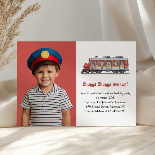 Invitation Cute Boy Train Photo Enfants 2e fête d'anniversair