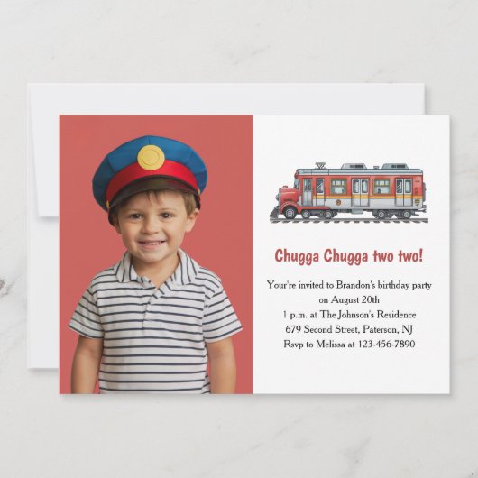 Invitation Cute Boy Train Photo Enfants 2e fête d'anniversair (Devant)