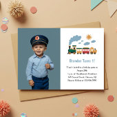 Invitation Cute Boy Train Photo Kids 1st Birthday Party
