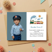 Invitation Cute Boy Train Photo Kids 3rd Birthday Party