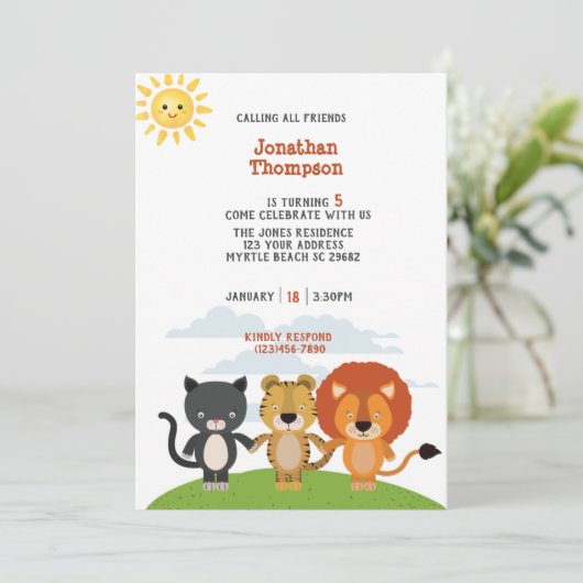 Invitation Cute Boys Animal Friends Anniversaire de enfant Pa (Debout devant)