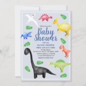 Invitation Cute Boys Blue Watercolor Baby shower Dinosaur (Devant)