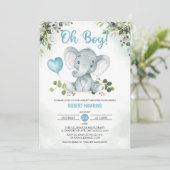 Invitation Cute Boy's Elephant Watercolor Baby shower Invita (Debout devant)