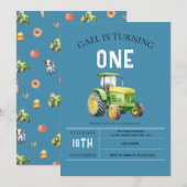 Invitation Cute Boys Farm Animaux & Red Tractor 1er anniversa (Devant / Derrière)