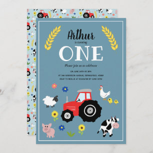 Invitation Cute Boys Farm Animaux & Red Tractor 1er anniversa