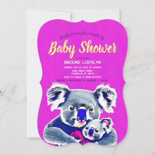 Invitation Cute Bright Neon rose maman et bébé Koalas douche