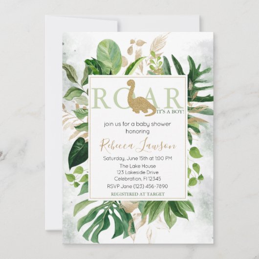 Invitation Cute Brontosaurus Dinosaur Baby shower (Devant)