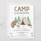 Invitation Cute Brown Bear Camp Thémé 1er anniversaire (Devant)