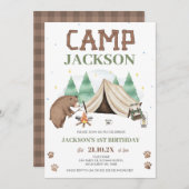 Invitation Cute Brown Bear Camp Thémé 1er anniversaire (Devant / Derrière)