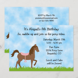 Invitation Cute Brown Horse Pony Rides Filles Anniversaire In