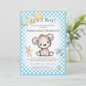Invitation Cute Brown ours bébé garçon Baby shower de pique-n (Debout devant)