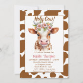 Invitation Cute Brown Vache Floral Farm Baby shower à thème (Devant)