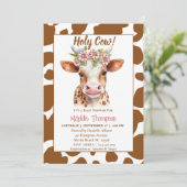 Invitation Cute Brown Vache Floral Farm Baby shower à thème (Debout devant)