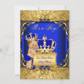Invitation Cute Brunette Baby shower Garçon Regal Royal Blue (Devant)