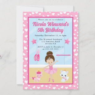 Invitation Cute Brunette Ballerina Anniversaire de enfant