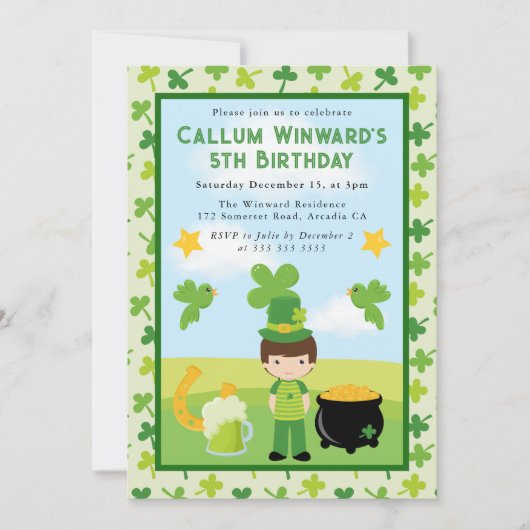 Invitation Cute Brunette Boy Anniversaire de enfant de St Pat (Devant)
