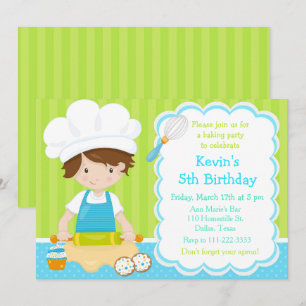 Invitation Cute Brunette Boy Baking Anniversaire