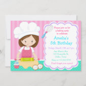 Invitation Cute Brunette Fille Baking Anniversaire (Devant)