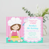 Invitation Cute Brunette Fille Baking Anniversaire (Debout devant)