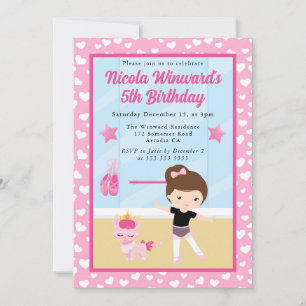 Invitation Cute Brunette Girl Ballerina Anniversaire de enfan