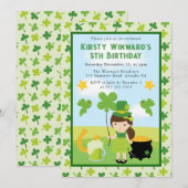 Invitation Cute Brunette Girl St Patrick's Anniversaire de en (Devant / Derrière)