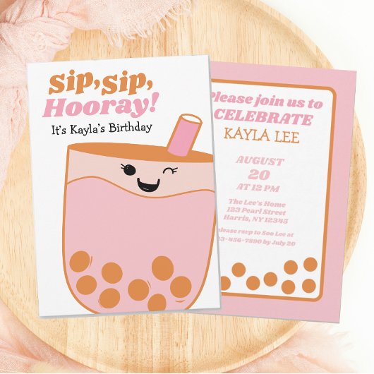 Invitation Cute Bubble Tea Girls Anniversaire