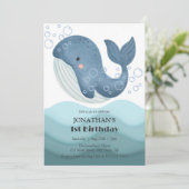 Invitation Cute Bubble Whale Ocean Wave Anniversaire (Debout devant)