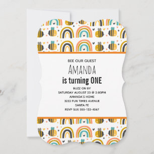 Invitation Cute Bumble Bee et Rainbows Motif Anniversaire